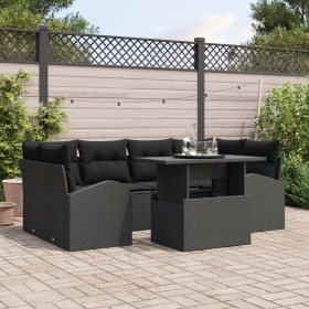 Conjunto de Sofá de Jardín de 7 Piezas con Cojines Negro de Poliratán de , Sofás de exterior - Ref: Foro24-3348579, Precio: 5...