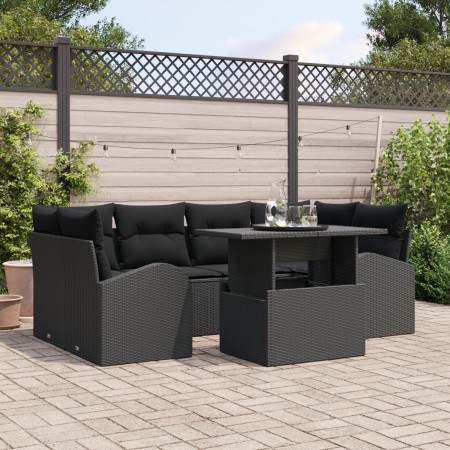 Conjunto de Sofá de Jardín de 7 Piezas con Cojines Negro de Poliratán de , Sofás de exterior - Ref: Foro24-3348579, Precio: 5...
