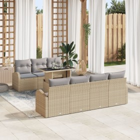 Conjunto de Sofás de Jardín de 8 piezas con Cojines Beige de Ratán Poliéster de , Sofás de exterior - Ref: Foro24-3348586, Pr...