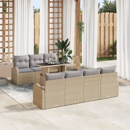 Conjunto de Sofás de Jardín de 8 piezas con Cojines Beige de Ratán Poliéster de , Sofás de exterior - Ref: Foro24-3348586, Pr...