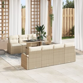 Juego de Sofá de Jardín de 8 Piezas con Cojines Beige de Ratán Polimérico de , Sofás de exterior - Ref: Foro24-3348587, Preci...