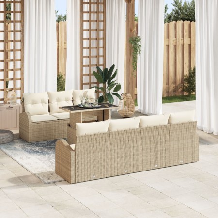 Juego de Sofá de Jardín de 8 Piezas con Cojines Beige de Ratán Polimérico de , Sofás de exterior - Ref: Foro24-3348587, Preci...