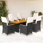 Set de comedor de jardín 7 pzas y cojines ratán sintético negro en Conjuntos de jardín | Comprar online en Foru.es
