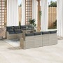 Conjunto de Sofás de Jardín de 9 Piezas con Cojines Ratán Poliéster Gris Claro de , Sofás de exterior - Ref: Foro24-3348608, ...