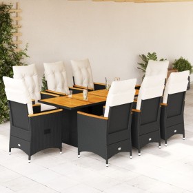 Set de comedor de jardín 9 pzas y cojines ratán sintético negro en Conjuntos de jardín | Comprar online en Foru.es