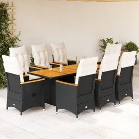 Set de comedor de jardín 9 pzas y cojines ratán sintético negro en Conjuntos de jardín | Comprar online en Foru.es