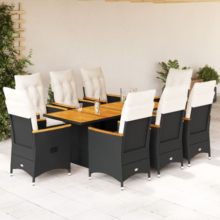 Set de comedor de jardín 9 pzas y cojines ratán sintético negro en Conjuntos de jardín | Comprar online en Foru.es