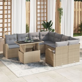 Set de Sofá de Jardín de 9 Piezas con Cojines Beige de Ratán Sintético de , Sofás de exterior - Ref: Foro24-3348616, Precio: ...