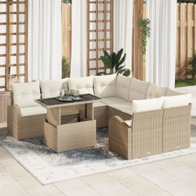 Conjunto de Sofá de Jardín de 9 Piezas con Cojines de Ratán Beige de , Sofás de exterior - Ref: Foro24-3348617, Precio: 651,6...