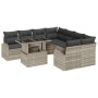 Juego de Sofá de Jardín de 9 Piezas con Cojines de Ratán Poliéster Gris Claro de , Sofás de exterior - Ref: Foro24-3348618, P...