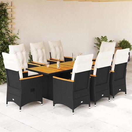 Set de comedor de jardín 9 pzas y cojines ratán sintético negro en Conjuntos de jardín | Comprar online en Foru.es