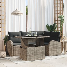 Set de Sofá de Jardín de 5 Piezas con Cojines Gris Poliratán de , Sofás de exterior - Ref: Foro24-3348635, Precio: 388,85 €, ...