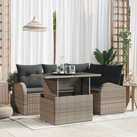 Set de Sofá de Jardín de 5 Piezas con Cojines Gris Poliratán de , Sofás de exterior - Ref: Foro24-3348635, Precio: 388,85 €, ...