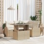 Juego de Sofá de Jardín de 5 Piezas con Cojines de Ratán Sintético Beige de , Sofás de exterior - Ref: Foro24-3348637, Precio...