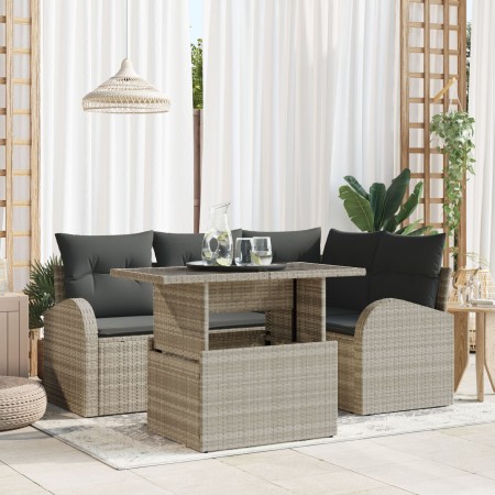 Juego de Sofá de Jardín de 5 Piezas con Cojines de Rattan Poliéster Gris Claro de , Sofás de exterior - Ref: Foro24-3348638, ...
