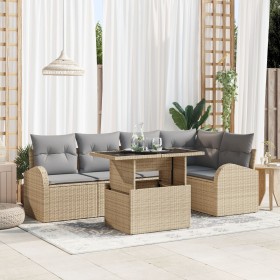 conjunto de sofá de jardín de 6 piezas con cojines beige de ratán sintético de , Sofás de exterior - Ref: Foro24-3348646, Pre...