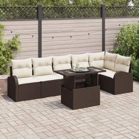 Conjunto de Sofá de Jardín de 7 Piezas con Cojines Marrón Ratán Poly de , Sofás de exterior - Ref: Foro24-3348654, Precio: 52...