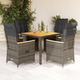 Set comedor de jardín 5 piezas con cojines ratán sintético gris en Conjuntos de jardín | Comprar online en Foru.es