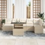Set de Sofá de Jardín de 7 Piezas con Cojines Beige Ratán Poliéster de , Sofás de exterior - Ref: Foro24-3348657, Precio: 510...
