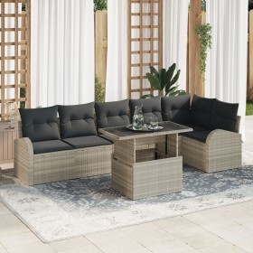 Juego de Sofá de Jardín de 7 Piezas con Cojines Gris Claro Poliratán de , Sofás de exterior - Ref: Foro24-3348658, Precio: 54...