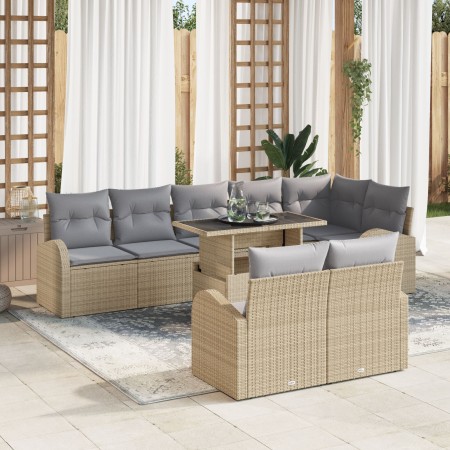 Conjunto de Sofá de Jardín de 9 Piezas con Cojines Beige de Ratán Sintético de , Sofás de exterior - Ref: Foro24-3348666, Pre...