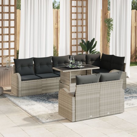 Juego de Sofá de Jardín de 9 Piezas con Cojines de Ratán Poli Gris Claro de , Sofás de exterior - Ref: Foro24-3348668, Precio...