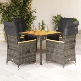 Set comedor de jardín 5 piezas con cojines ratán sintético gris en Conjuntos de jardín | Comprar online en Foru.es