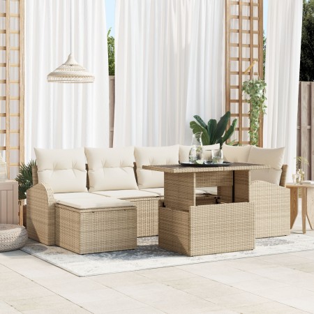 Juego de Sofá de Jardín de 7 Piezas con Cojines Beige de , Sofás de exterior - Ref: Foro24-3348677, Precio: 505,72 €, Descuen...