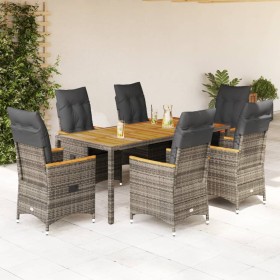 Set comedor jardín 7 pzas y cojines ratán sintético gris en Conjuntos de jardín | Comprar online en Foru.es