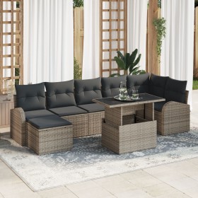 Conjunto de Sofá de Jardín de 8 Piezas con Cojines Gris Ratán Poliéster de , Sofás de exterior - Ref: Foro24-3348685, Precio:...