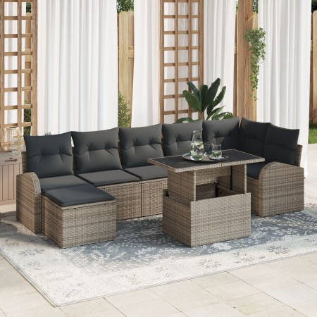 Conjunto de Sofá de Jardín de 8 Piezas con Cojines Gris Ratán Poliéster de , Sofás de exterior - Ref: Foro24-3348685, Precio:...