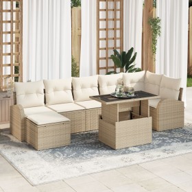 Conjunto de Sofás de Jardín de 8 Piezas con Cojines Beige de Rattan Poliéster de , Sofás de exterior - Ref: Foro24-3348687, P...