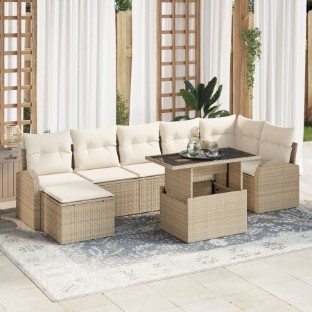 Conjunto de Sofás de Jardín de 8 Piezas con Cojines Beige de Rattan Poliéster de , Sofás de exterior - Ref: Foro24-3348687, P...