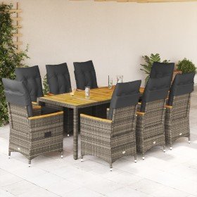 Set comedor jardín 9 pzas y cojines ratán sintético gris en Conjuntos de jardín | Comprar online en Foru.es