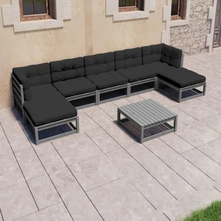 Set de muebles de jardín 8 pzas con cojines madera pino gris de vidaXL, Conjuntos de jardín - Ref: Foro24-3077131, Precio: 57...