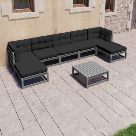 Set de muebles de jardín 8 pzas con cojines madera pino gris de vidaXL, Conjuntos de jardín - Ref: Foro24-3077131, Precio: 58...