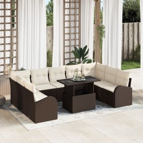 Juego de Sofás de Jardín de 10 Piezas con Cojines Marrón Ratán Sintético de , Sofás de exterior - Ref: Foro24-3348704, Precio...