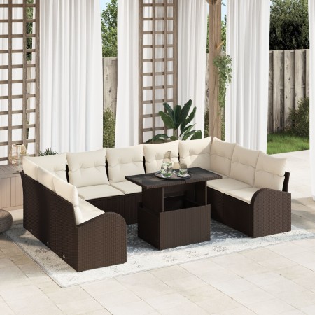Juego de Sofás de Jardín de 10 Piezas con Cojines Marrón Ratán Sintético de , Sofás de exterior - Ref: Foro24-3348704, Precio...