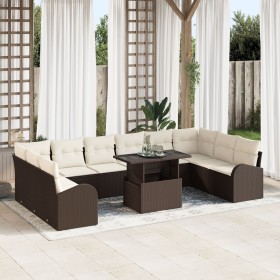 Juego de Sofá de Jardín de 11 Piezas con Cojines Marrón de Ratán Poliéster de , Sofás de exterior - Ref: Foro24-3348714, Prec...