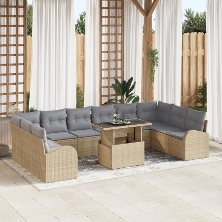 Conjunto de Sofás de Jardín de 11 Piezas con Cojines Beige de Ratán Poliéster de , Sofás de exterior - Ref: Foro24-3348716, P...
