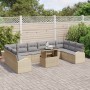 Conjunto de Sofás de Jardín de 11 Piezas con Cojines Beige de Ratán Poliéster de , Sofás de exterior - Ref: Foro24-3348716, P...