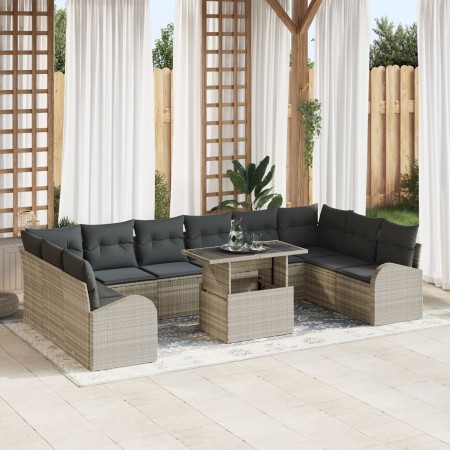 Juego de Sofá de Jardín de 11 Piezas con Cojines Gris Claro Ratán Poli de , Sofás de exterior - Ref: Foro24-3348718, Precio: ...