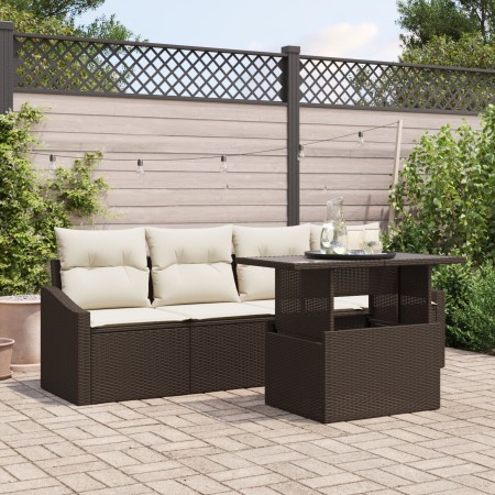 Conjunto Sofá Jardín de 5 Piezas con Cojines Polirratán Marrón de , Sofás de exterior - Ref: Foro24-3348904, Precio: 364,34 €...