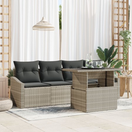 Conjunto de Sofá de Jardín de 5 Piezas con Cojines Gris Claro de Polirratán de , Sofás de exterior - Ref: Foro24-3348908, Pre...