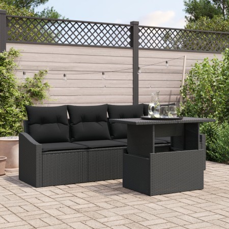 Conjunto de Sofás de Jardín de 5 Piezas con Cojines Negros de Poliratán de , Sofás de exterior - Ref: Foro24-3348909, Precio:...