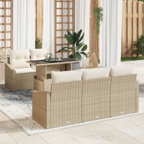 Conjunto de Sofás de Jardín de 6 Piezas con Cojines Beige Ratán Poliéster de , Sofás de exterior - Ref: Foro24-3348917, Preci...