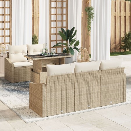 Conjunto de Sofás de Jardín de 6 Piezas con Cojines Beige Ratán Poliéster de , Sofás de exterior - Ref: Foro24-3348917, Preci...