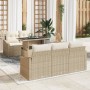 Conjunto de Sofás de Jardín de 6 Piezas con Cojines Beige Ratán Poliéster de , Sofás de exterior - Ref: Foro24-3348917, Preci...