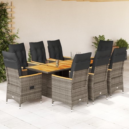 Set comedor jardín 9 pzas y cojines ratán sintético gris en Conjuntos de jardín | Comprar online en Foru.es