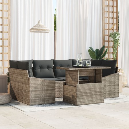 Set de Sofás de Jardín de 7 Piezas con Cojines Gris de Ratán Poliéster de , Sofás de exterior - Ref: Foro24-3348935, Precio: ...